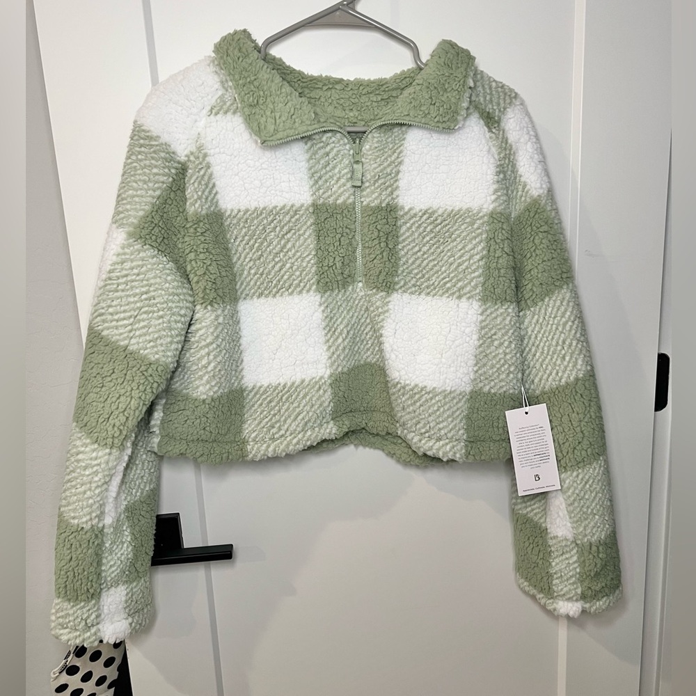 BuffBunny Collection Green and White Reversible Cropped Sherpa Jacket